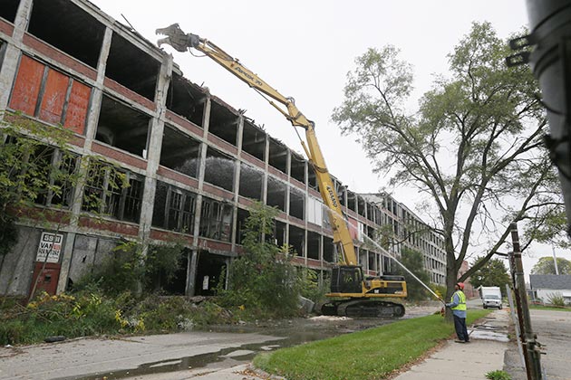 Crews starting demolition of the Packard Plant in Detroit to redevelop the property for homes, retail, offices, recreation, and light industry